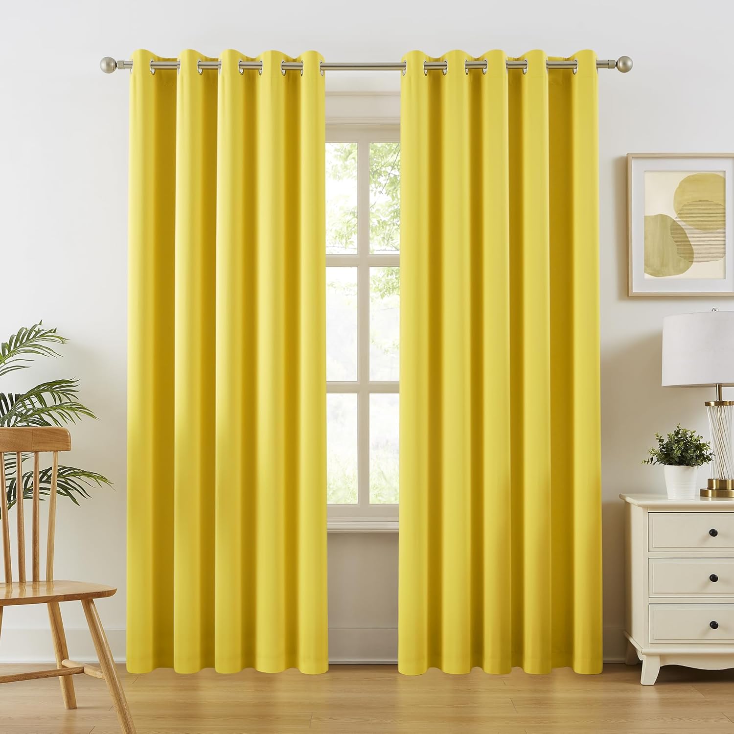 DUALIFE Yellow Grommet Room Darkening Curtains for Privacy