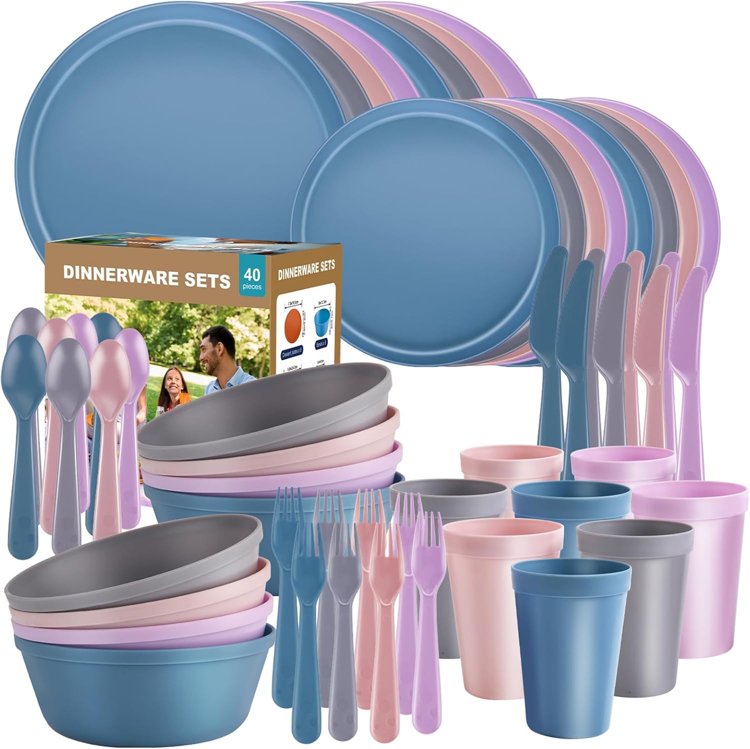 Pastel Plastic Dinnerware Set 40-Piece Unbreakable Dishes