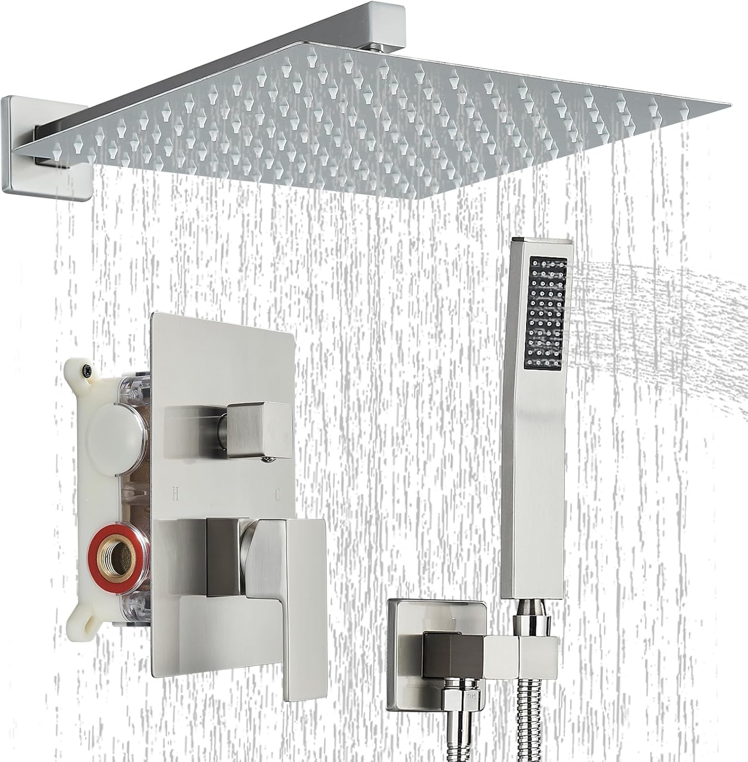 Brushed Nickel Shower Faucet Set with 12 Inch Rain Shower Head