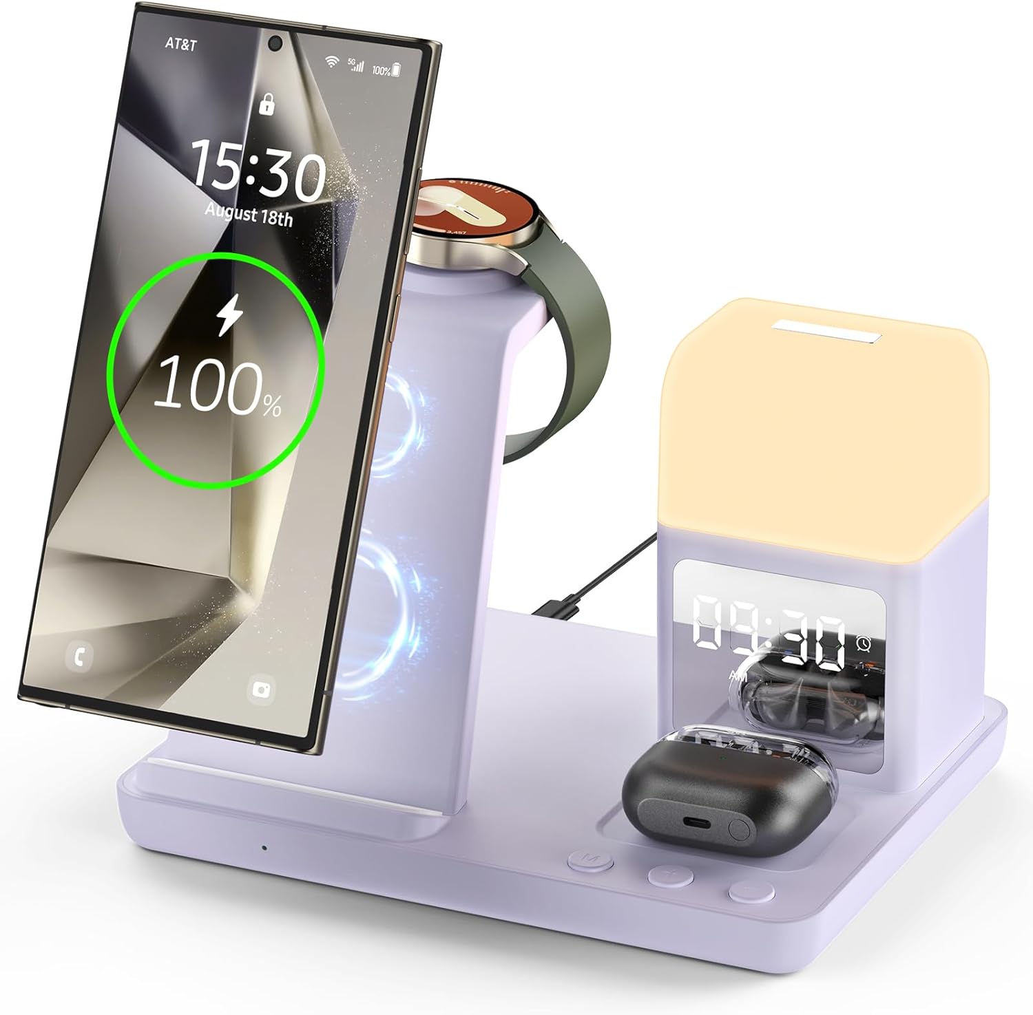 Wireless Charger for Samsung Devices with Clock and Night Light