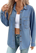 Sidefeel Women Denim Shirt Oversized Long Sleeve Button Down Blouse