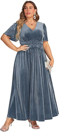 Simplee Womens V Neck Velvet Maxi Dress - Flowy Empire Waist Formal