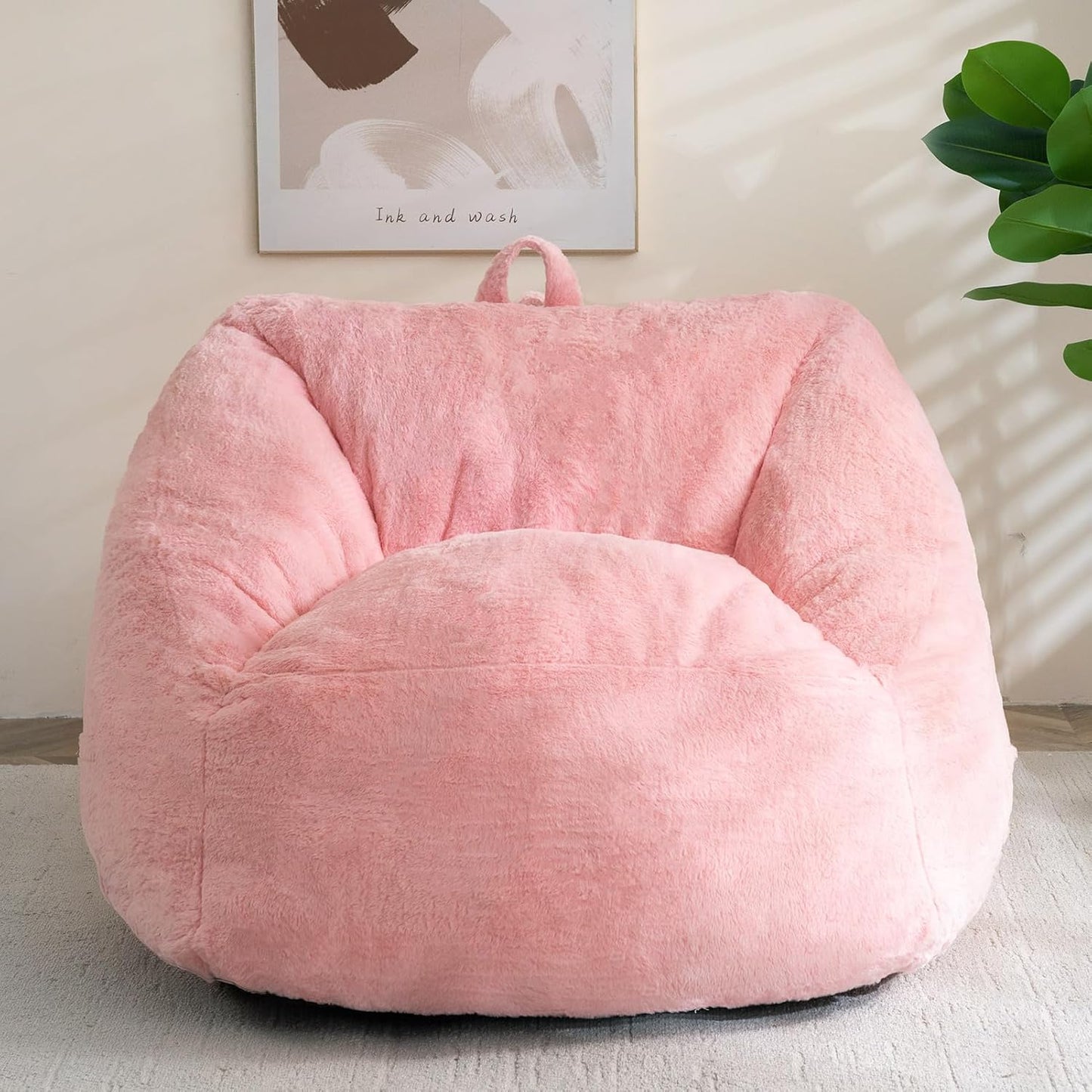 Pink Fluffy Bean Bag Chair - Cozy Dorm Sofa