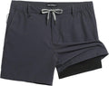 Mens Khaki Flat Front Shorts with Compression Liner 5/7 in - Classic