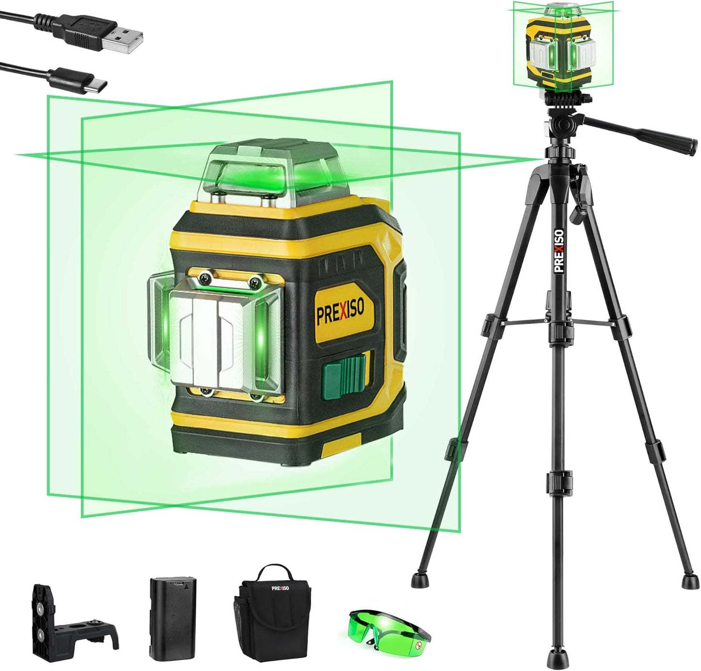 PREXISO Rechargeable 360 Self Leveling Green Laser Level Tool