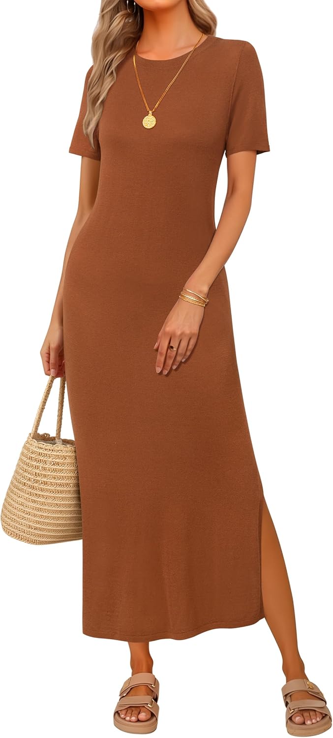 Arach&Cloz Women's Wool Blend Lightweight Maxi Dress for Fall