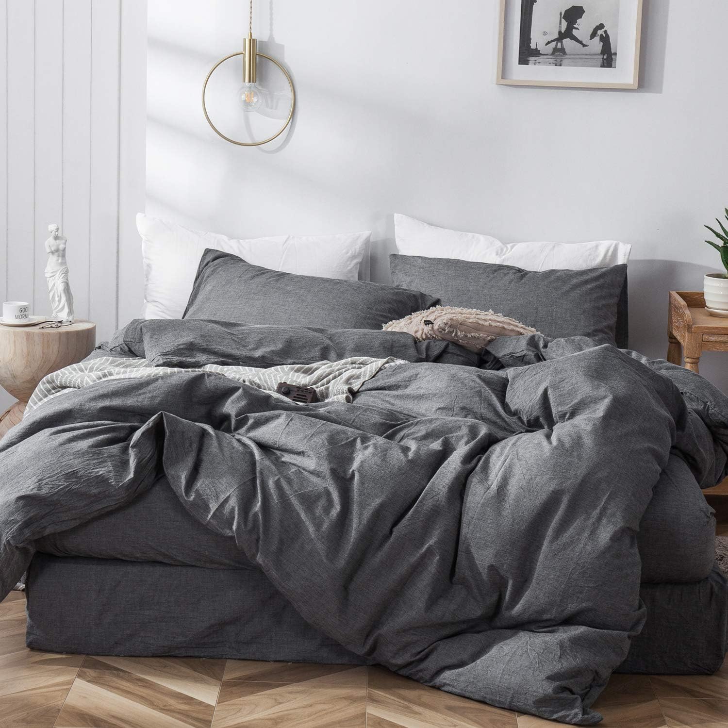 MooMee Bedding Duvet Cover Set in Heathered Dark Grey for Comfort
