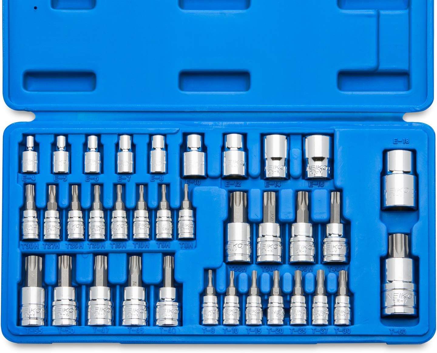 Neiko 10070A Torx Bit Socket Set - 35-Piece E-Torx Star Set