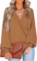 Women's Knit Faux Wrap V Neck Sweater Top - Cozy Oversized Fit