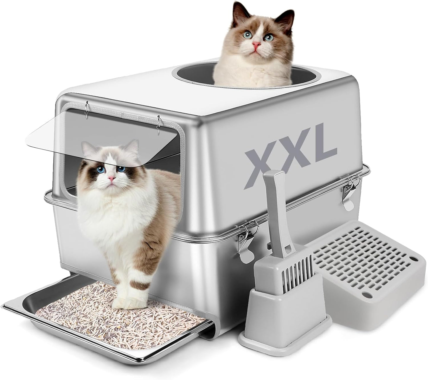 Stainless Steel Litter Box with Pull-Out Drawer for Easy Cleaning