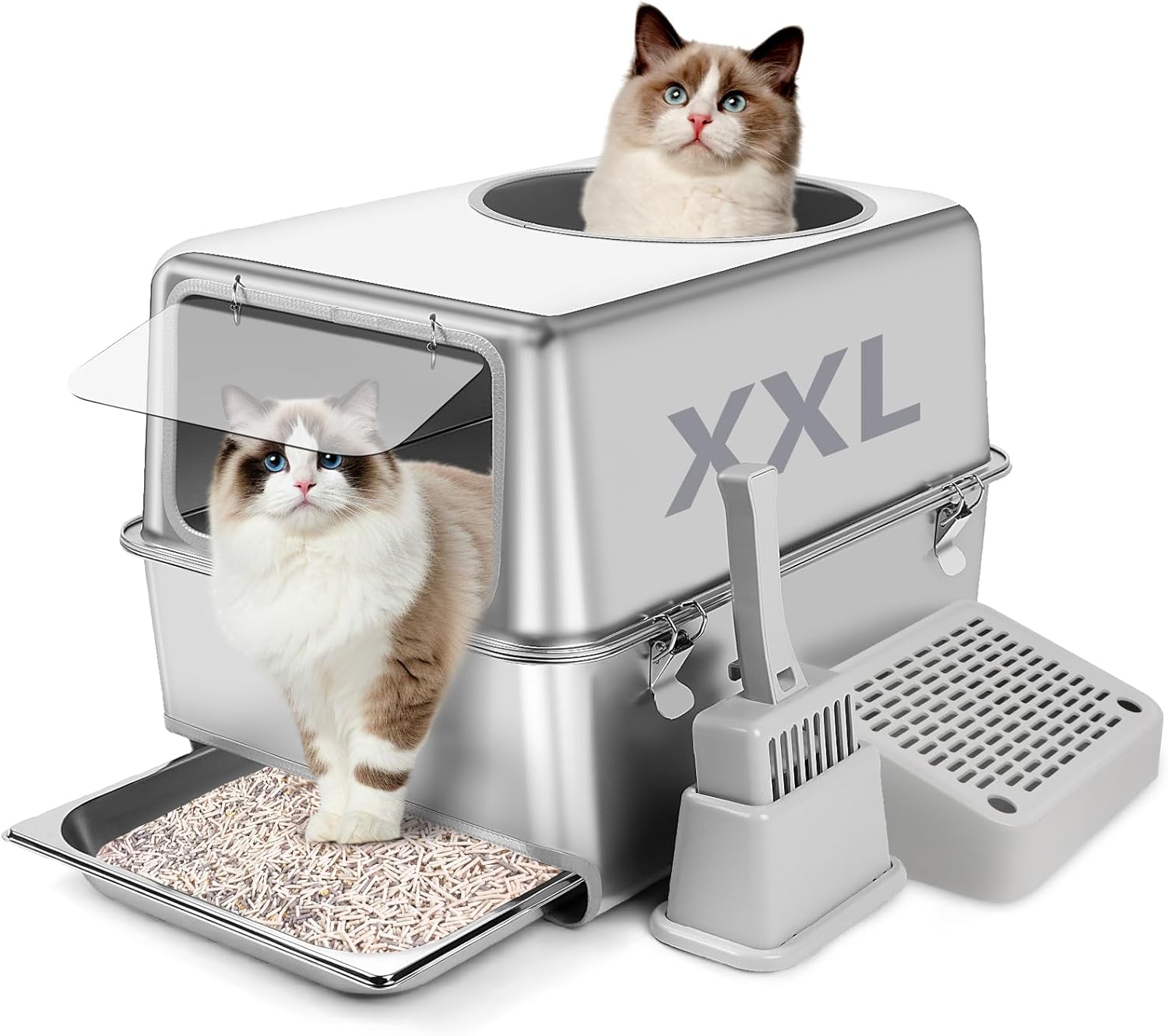 Stainless Steel Litter Box with Pull-Out Drawer for Easy Cleaning