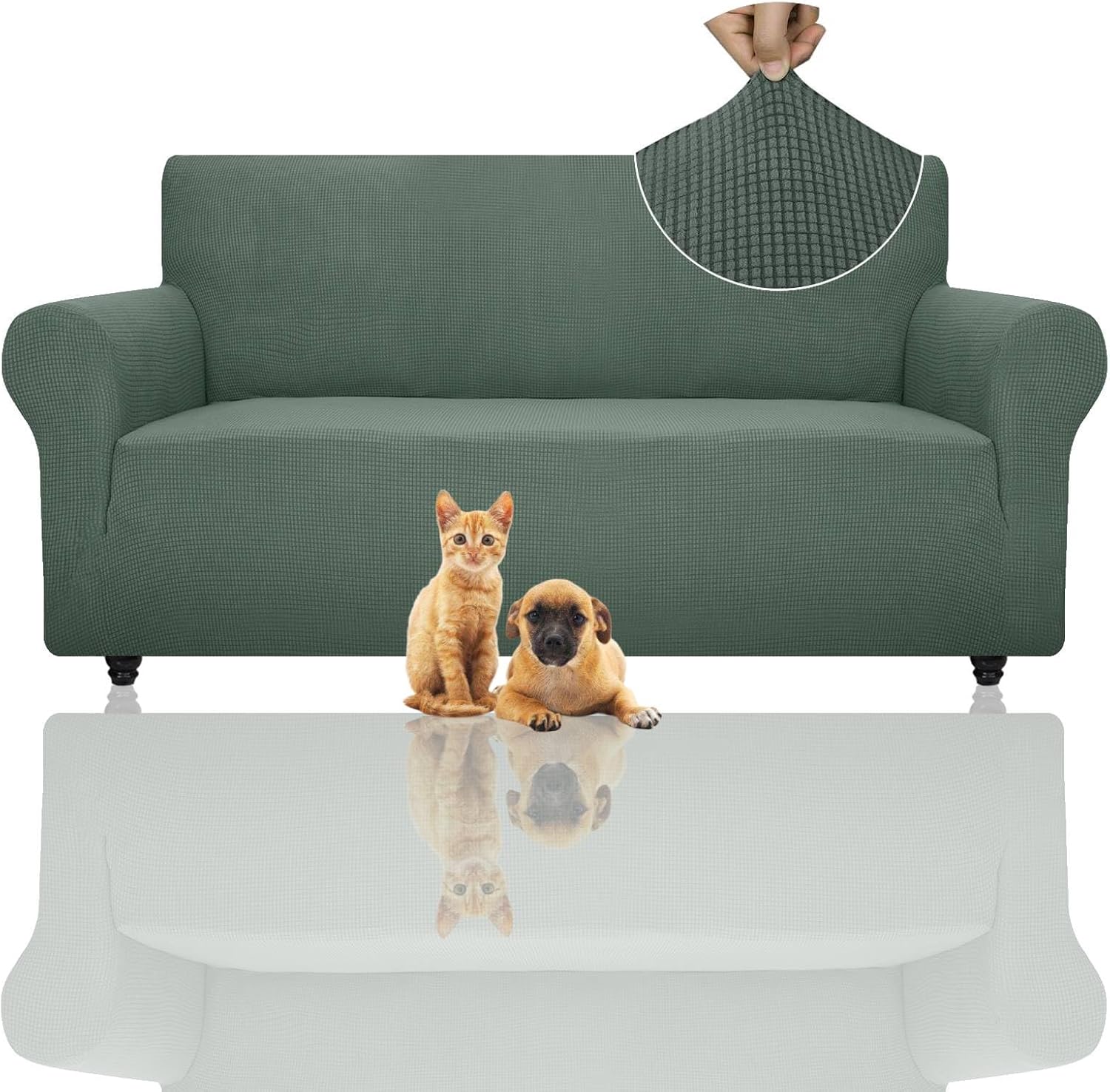 Super Stretch Couch Cover for Pets with Elastic Bottom - Pea Green