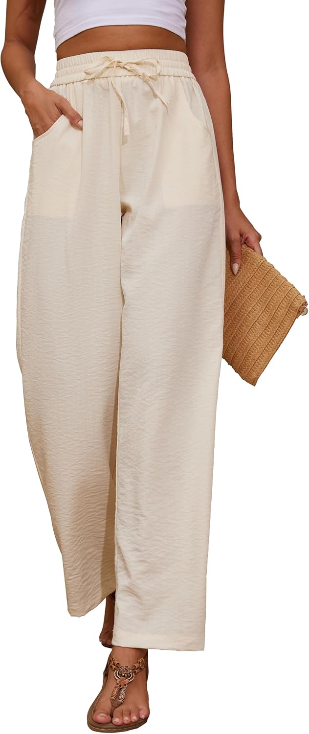 Women Flowy Pants with Drawstring Waist for Summer Comfort
