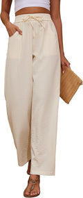 Women Flowy Pants Wide Leg Palazzo with Drawstring Waist