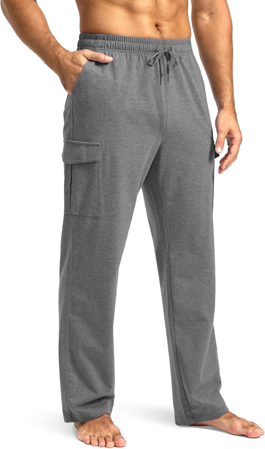 Pudolla Men's Cotton Sweatpants with Cargo Pockets for Comfort