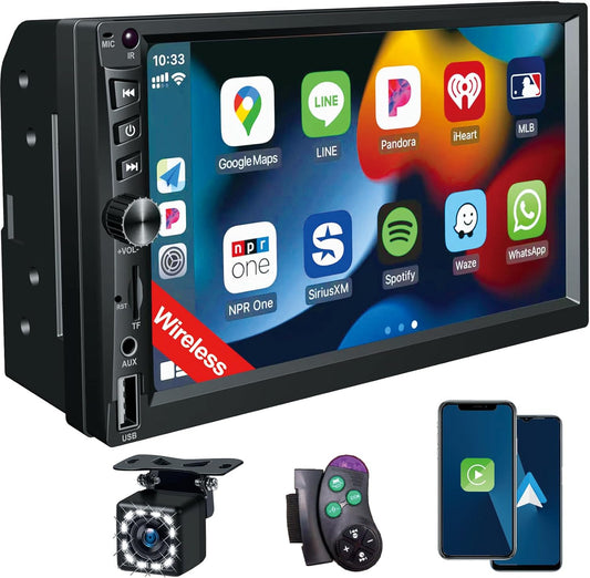 7 HD Wireless Carplay Stereo: GPS, Backup Camera, Voice Control