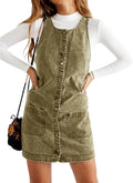 Womens Sleeveless Denim Overalls Mini Dress - Button Down Summer Look