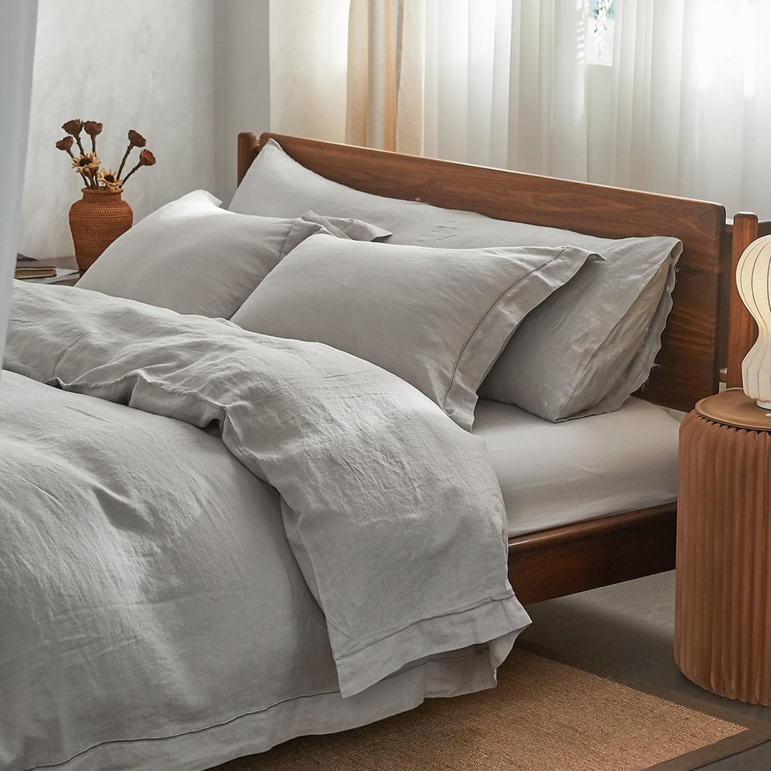 100% Washed Linen Duvet Cover Set for a Cozy Farmhouse Look