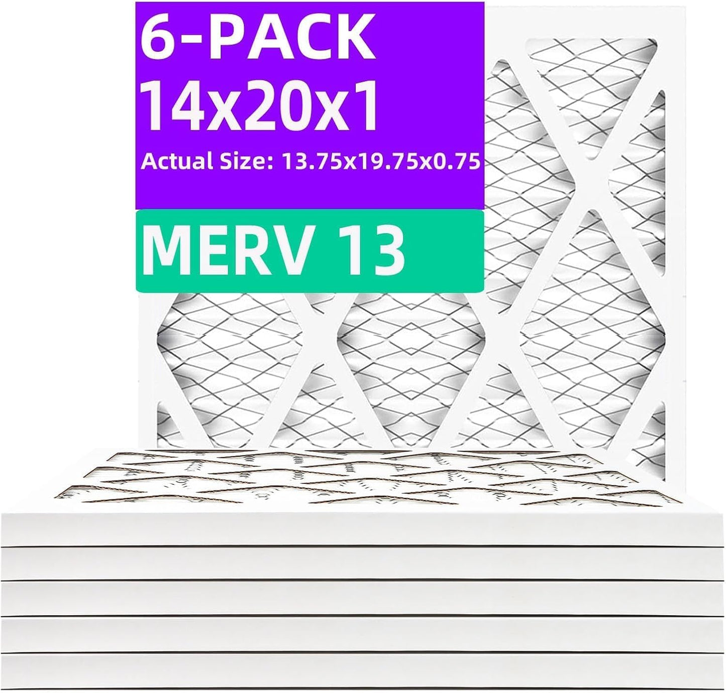 14x20x1 MERV 13 Air Filter 6-Pack for HVAC Systems