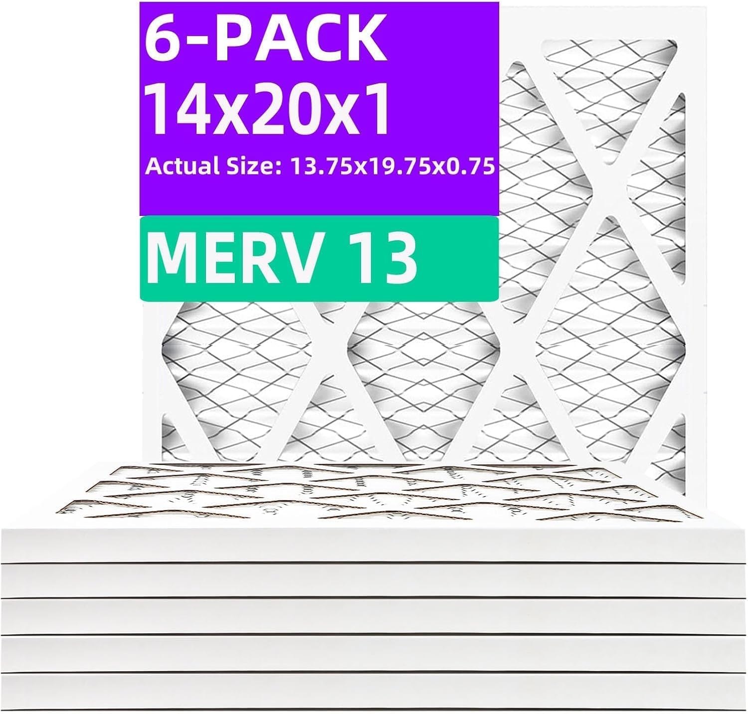 14x20x1 MERV 13 Air Filter 6-Pack for HVAC Systems