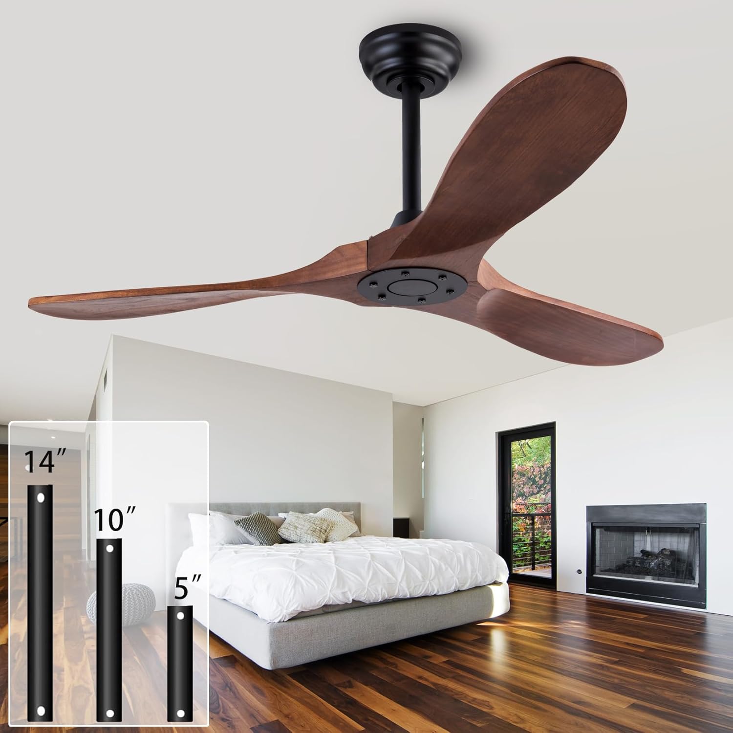 42in Wood Ceiling Fan with Remote Control for Indoor Outdoor Use