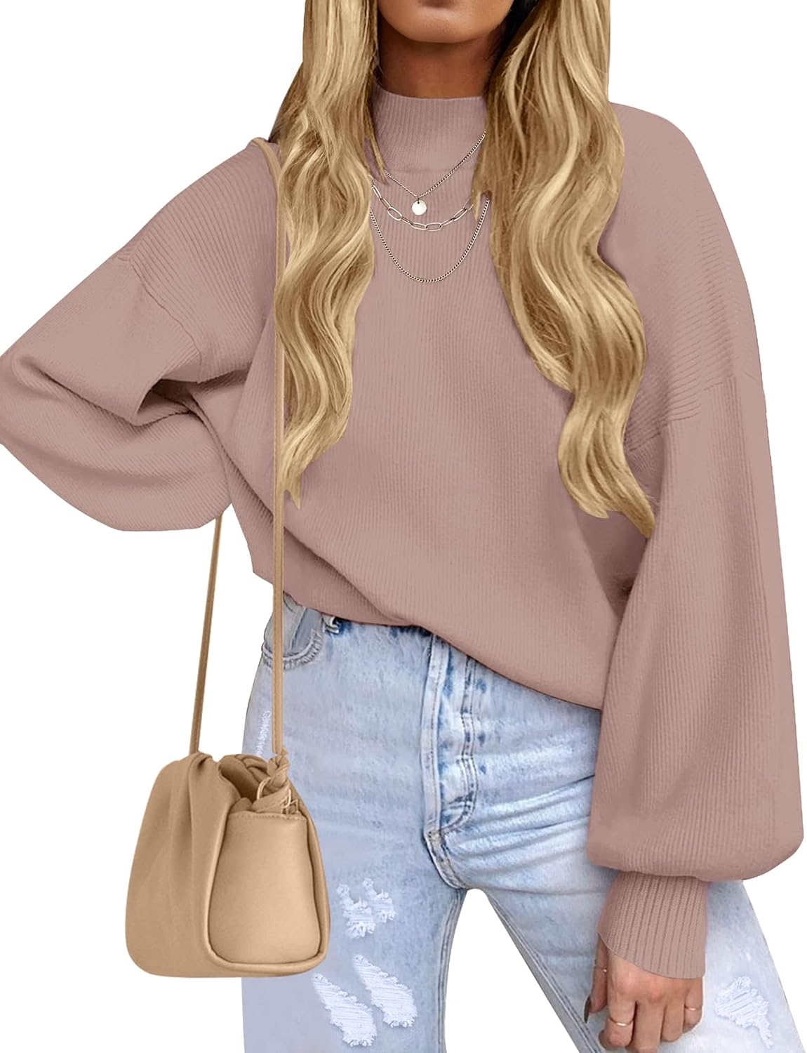 ZESICA Women's Casual Turtleneck Oversized Knit Sweater Jumper