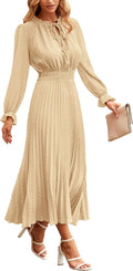 PRETTYGARDEN Women's Midi Dress Swiss Dot Pleated A-Line - Flowy Fit