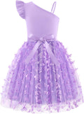 Girls One Shoulder Ruffle Tulle Dress with Belt - Sparkle Party Fit