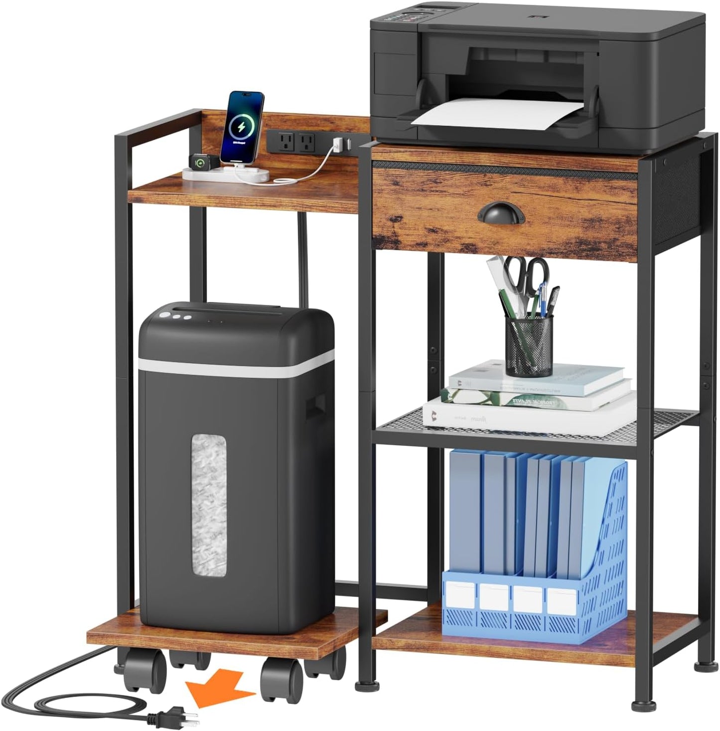 Furologee Rustic Printer Stand: Storage, Charging, & Mobility
