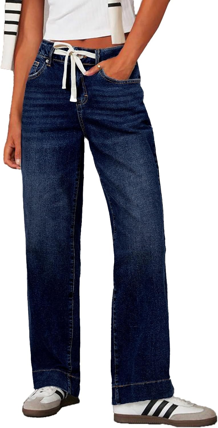 Wide Leg Jeans for Women - High Waisted Stretchy Baggy Fit