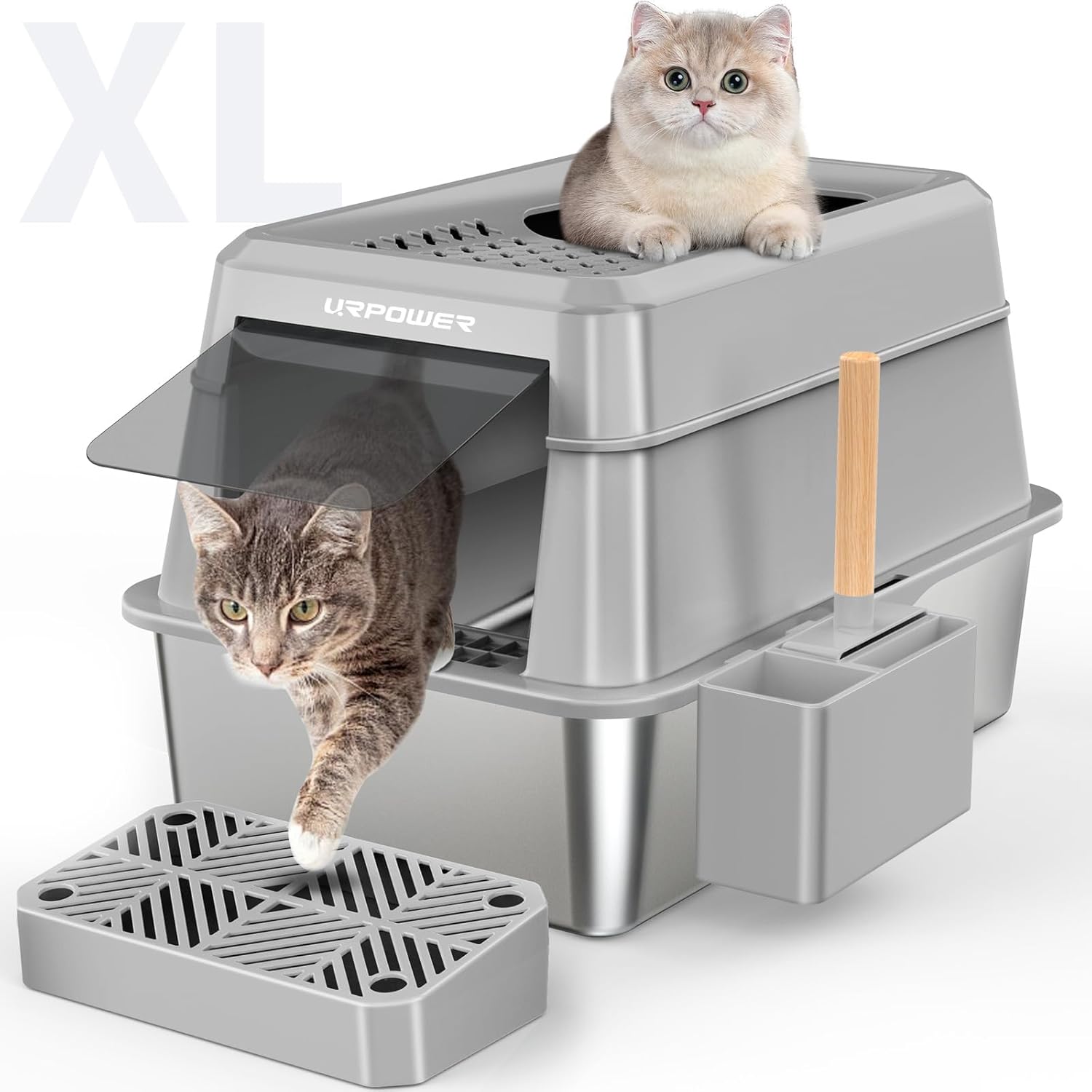 URPOWER XL Stainless Steel Cat Litter Box - Easy Cleaning & Anti-Leakage