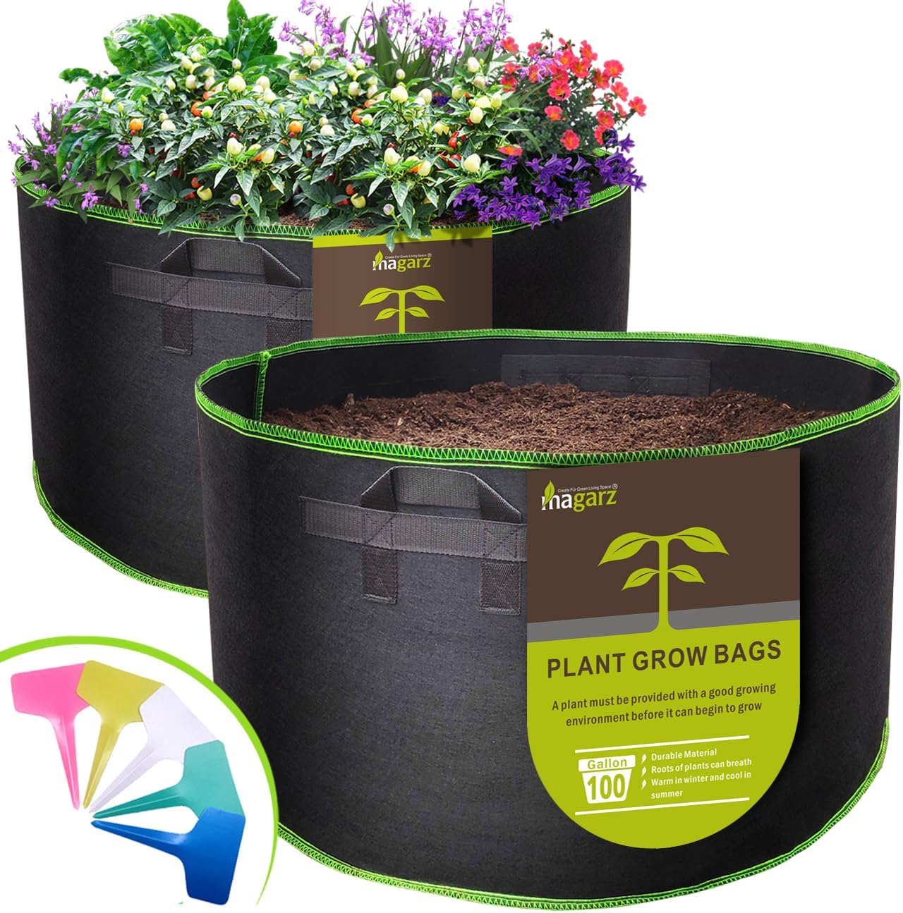 2-Pack 100 Gallon Fabric Flower Pots for Healthy Plant Growth