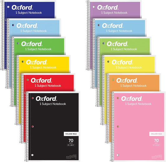 12 Pack Oxford College Ruled Notebooks - Perfect for School