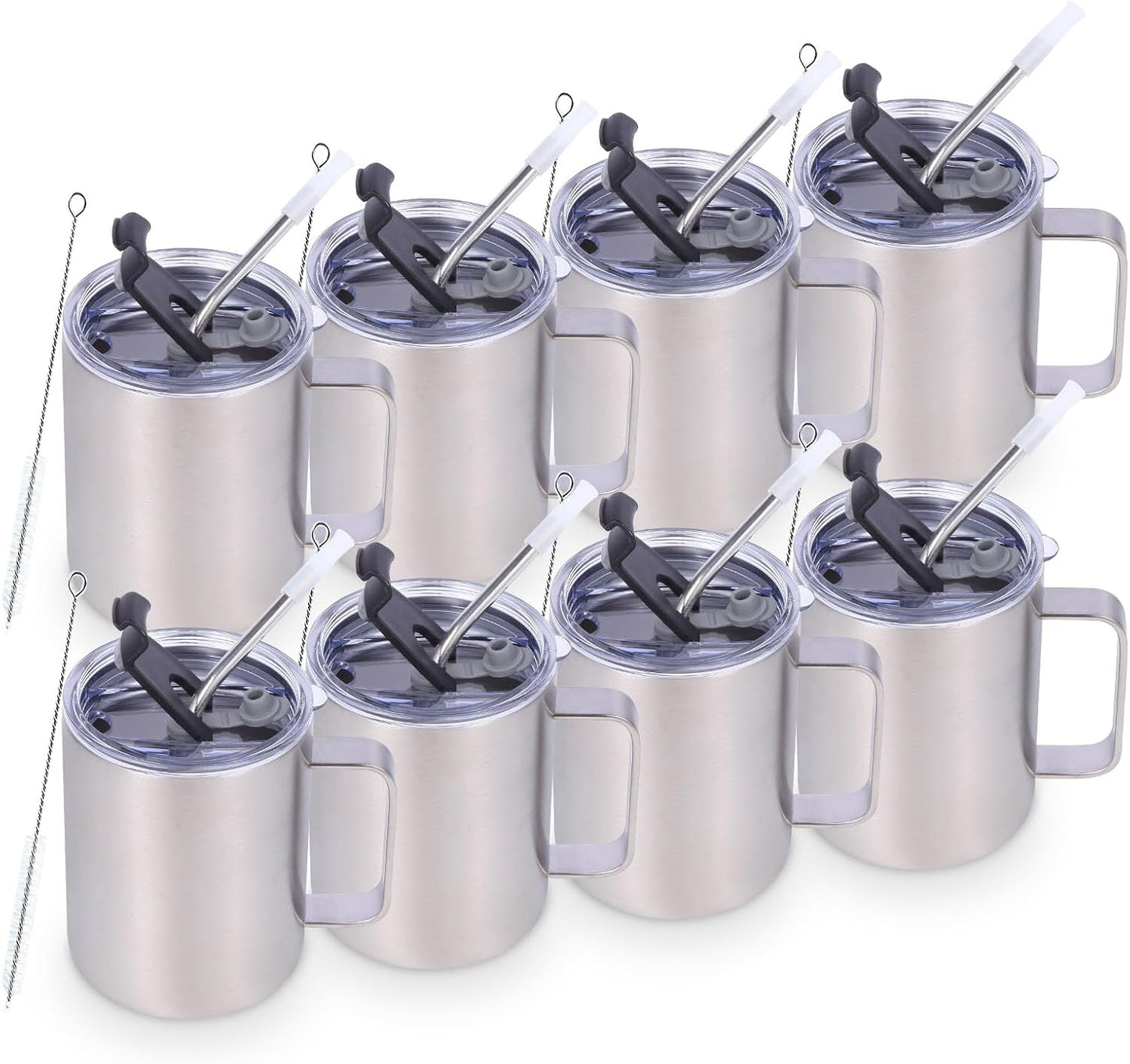 Volhoply 12oz Insulated Coffee Mug with Flip & Straw Lid Set