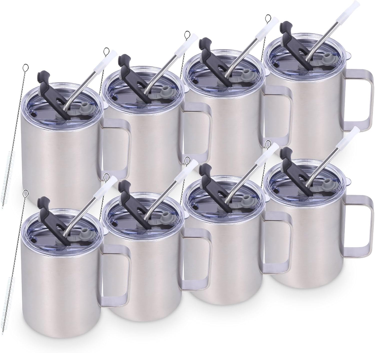 Volhoply 12oz Insulated Coffee Mug with Flip & Straw Lid Set