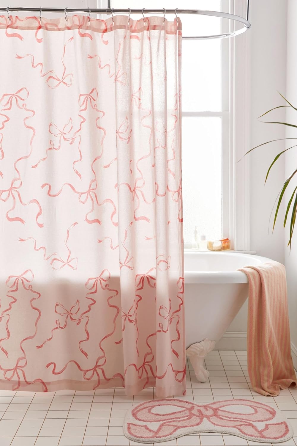 Coquette Pink Bow Shower Curtain, Luxurious Microfiber, 72x72