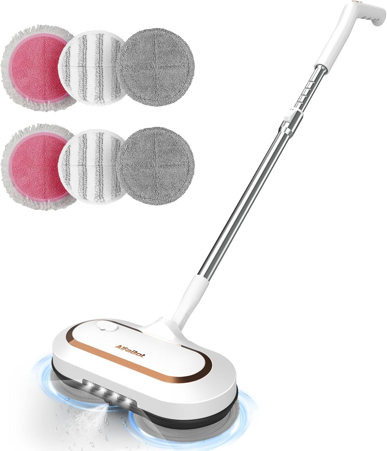 AlfaBot S2 Cordless Spin Mop: LED Headlight, Sprayer, Lightweight