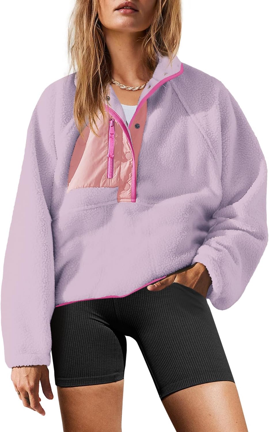 Yanekop Womens Fuzzy Fleece Pullover Sherpa Sweatshirt Jacket