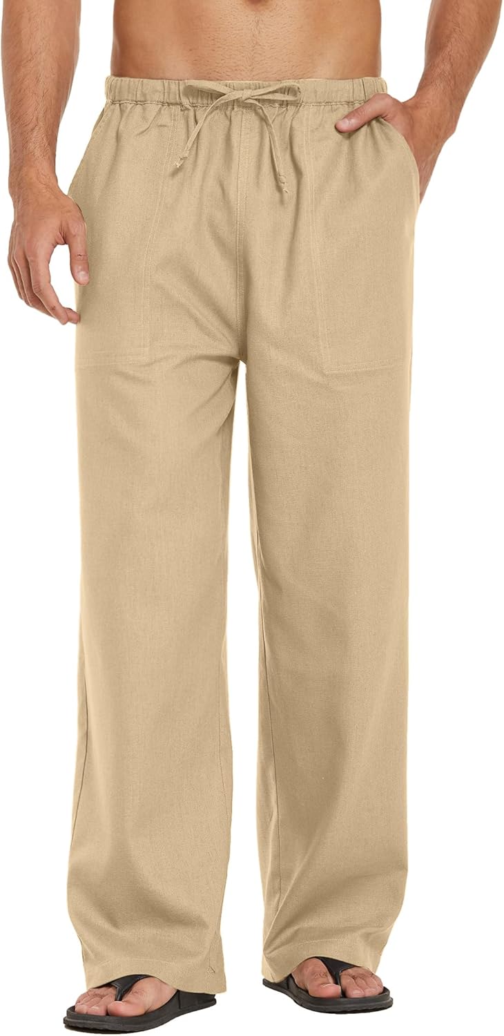 COOFANDY Mens Casual Linen Pants for Summer Beach and Yoga