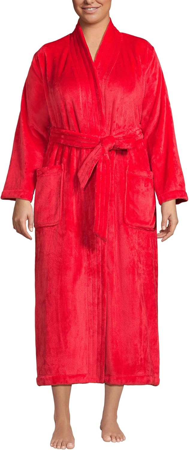 Lands' End Women's Cozy Plush Long Wrap Robe for Ultimate Comfort