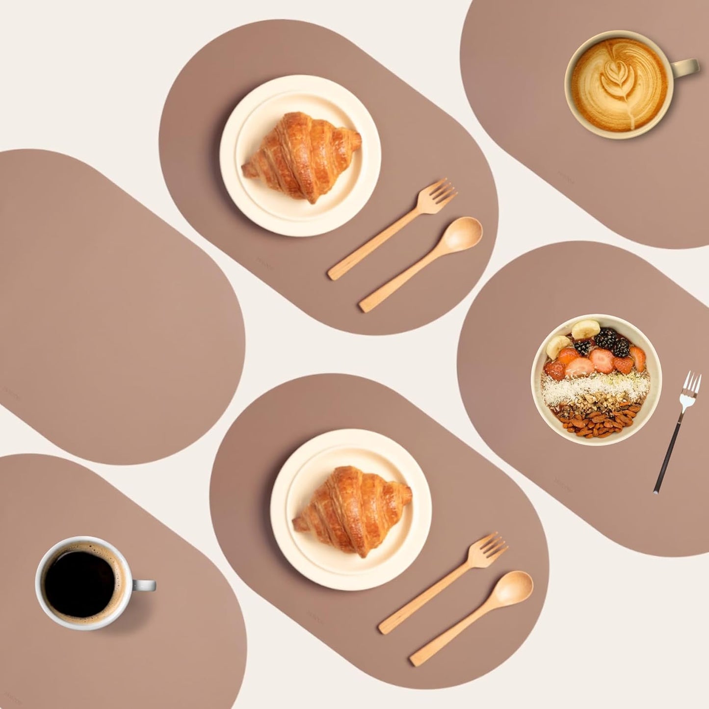 Clay Pink Oval Silicone Placemats Set of 6 for Modern Dining
