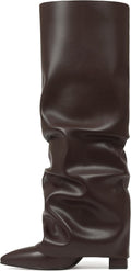 SaraIris Women's Slouchy Knee High Boots Black - Fold Over Pointed Toe