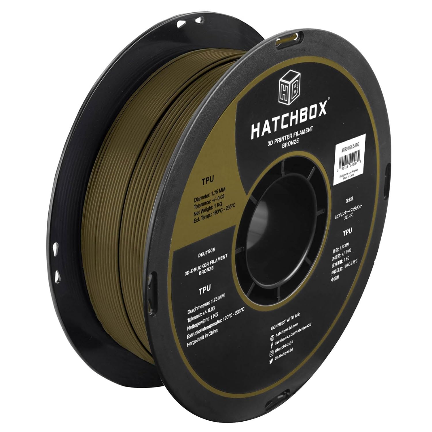 HATCHBOX 1.75mm Bronze TPU 3D Printer Filament for Quality Prints