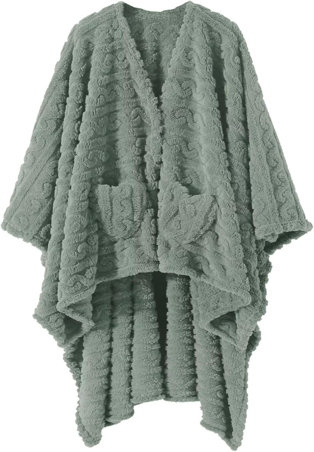 Wearable Blanket Sherpa Fleece Shawl with Pockets for Adults
