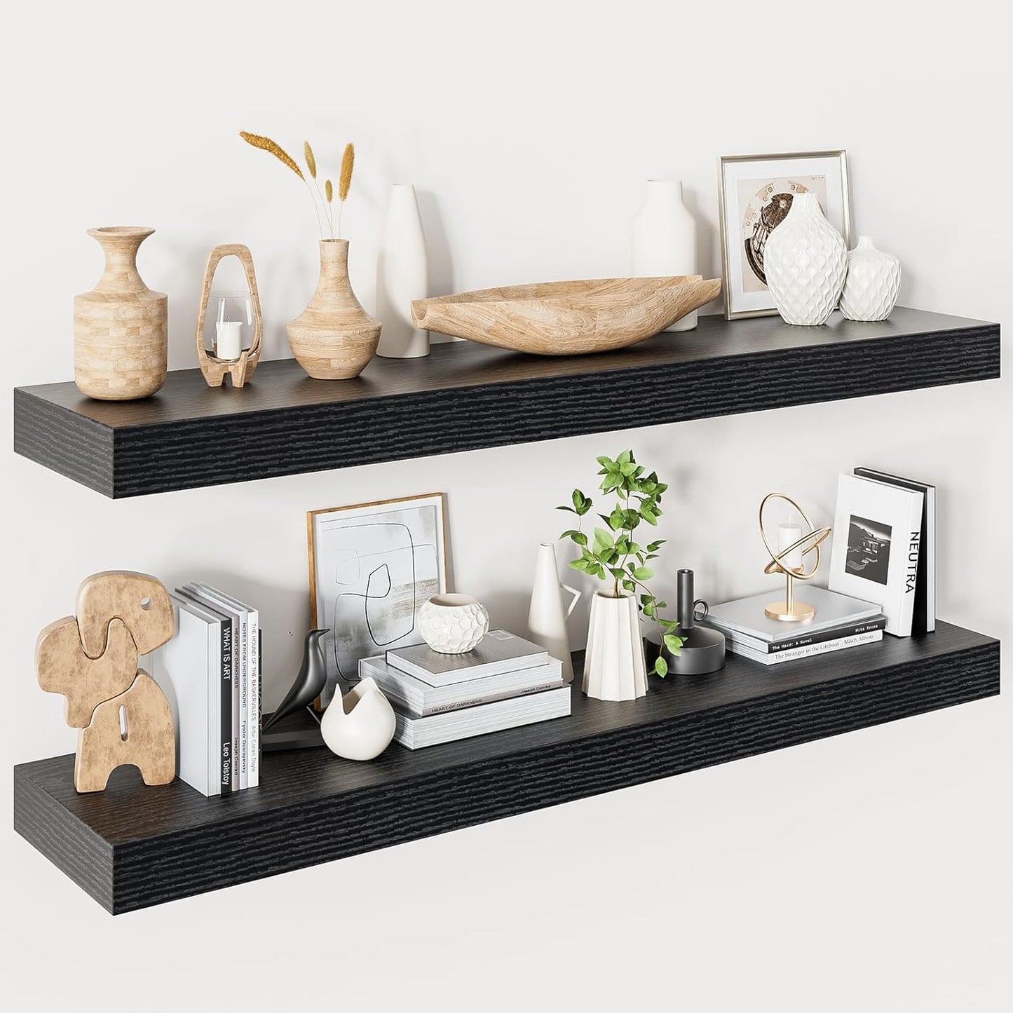 40 Inch Floating Shelves for Wall - Modern Rustic Black Design