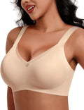 Seamless Mesh Lace Bra for Women Full Coverage Deep V - Wireless