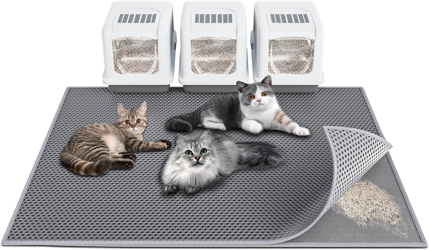 Cat Litter Box Mat: 47in x 36in Waterproof Litter Trapping Rug