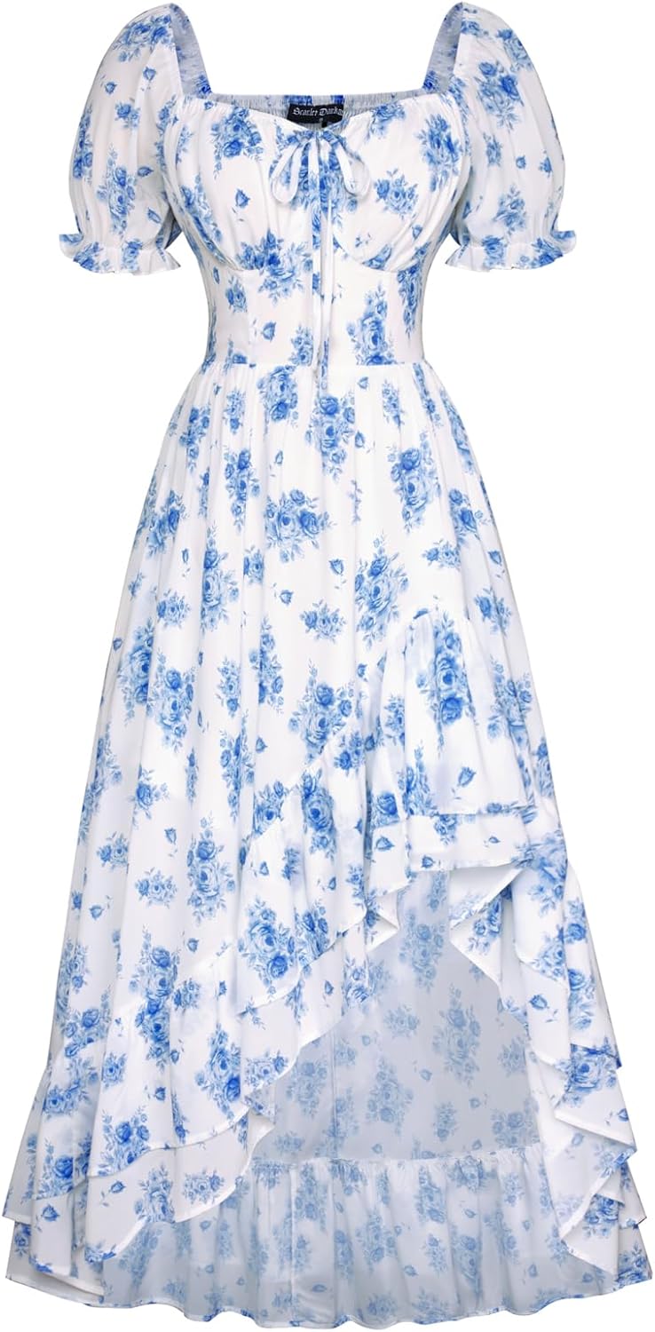 Cottagecore Corset Dress Flowy Chiffon Floral Dresses for Women