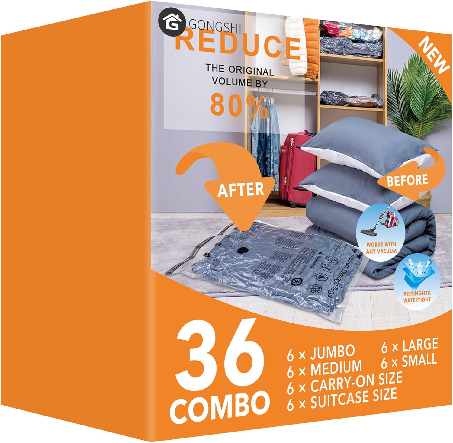 36 Pack Vacuum Seal Bags for Clothing - Space Saver Solution