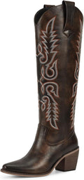 Womens Tall Cowboy Boots Knee High Pointed Toe - Comfortable Retro are